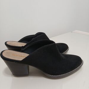 Almond Toe Black Vegan Suede Block Heel